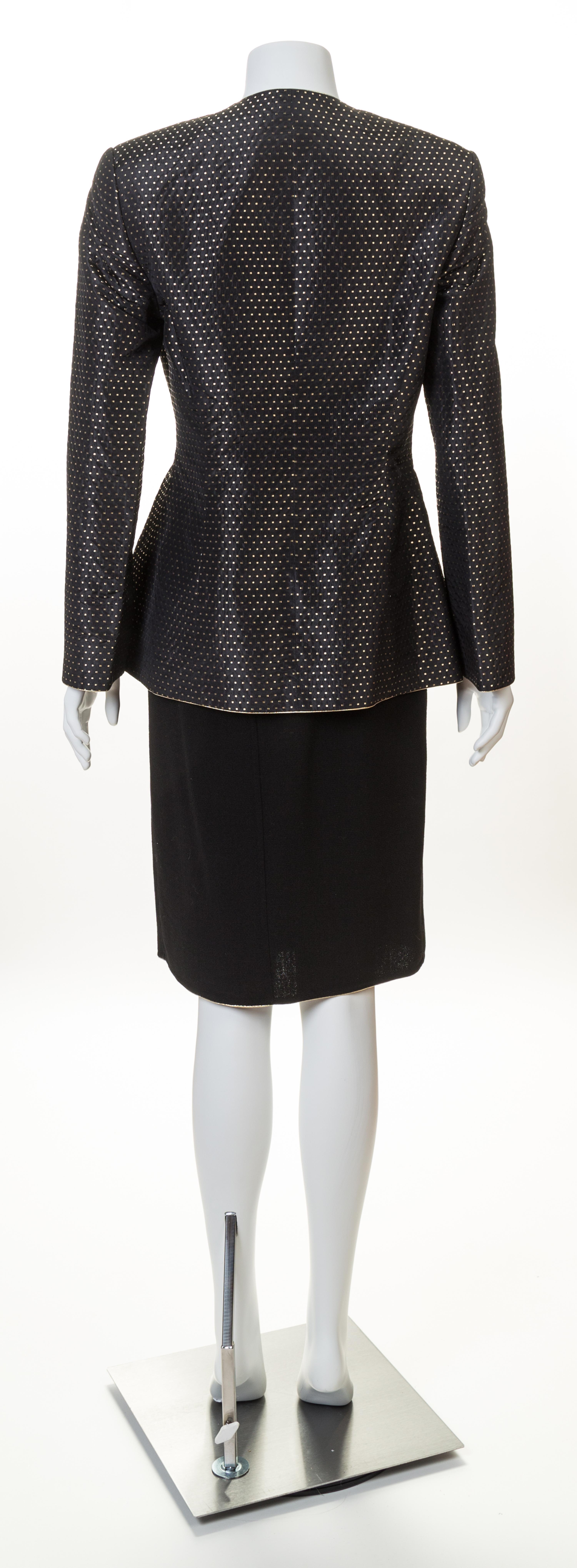 A Geoffrey Beene Black and Gold Jacket and Skirt Ensemble, Both size 8.