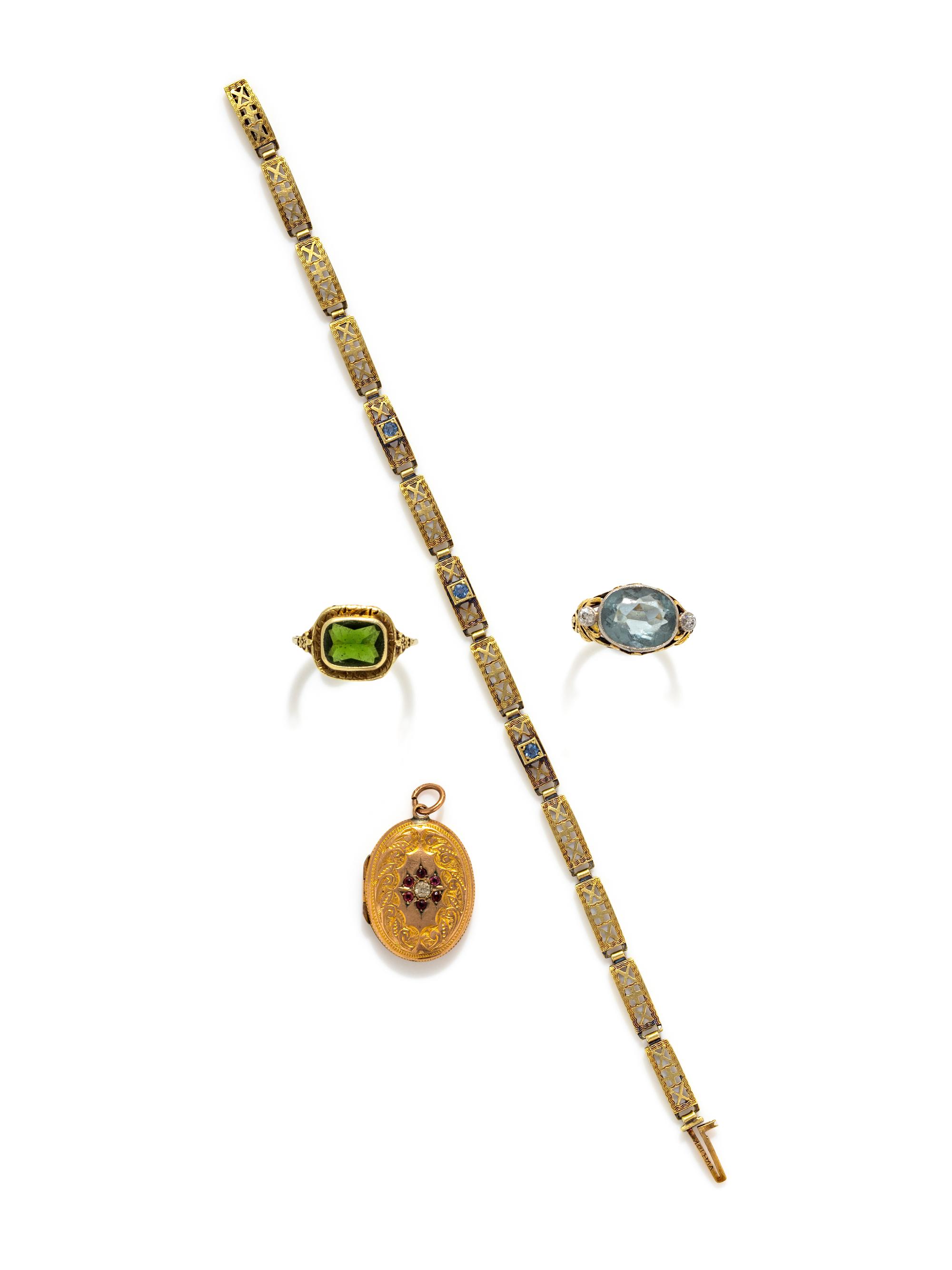 COLLECTION OF YELLOW GOLD AND GEMSTONE JEWELRY