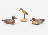 A group of three carved and painted game and shorebird decoys, 20th century