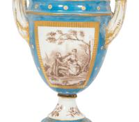 A Pair of S è vres Style Porcelain Covered Urns