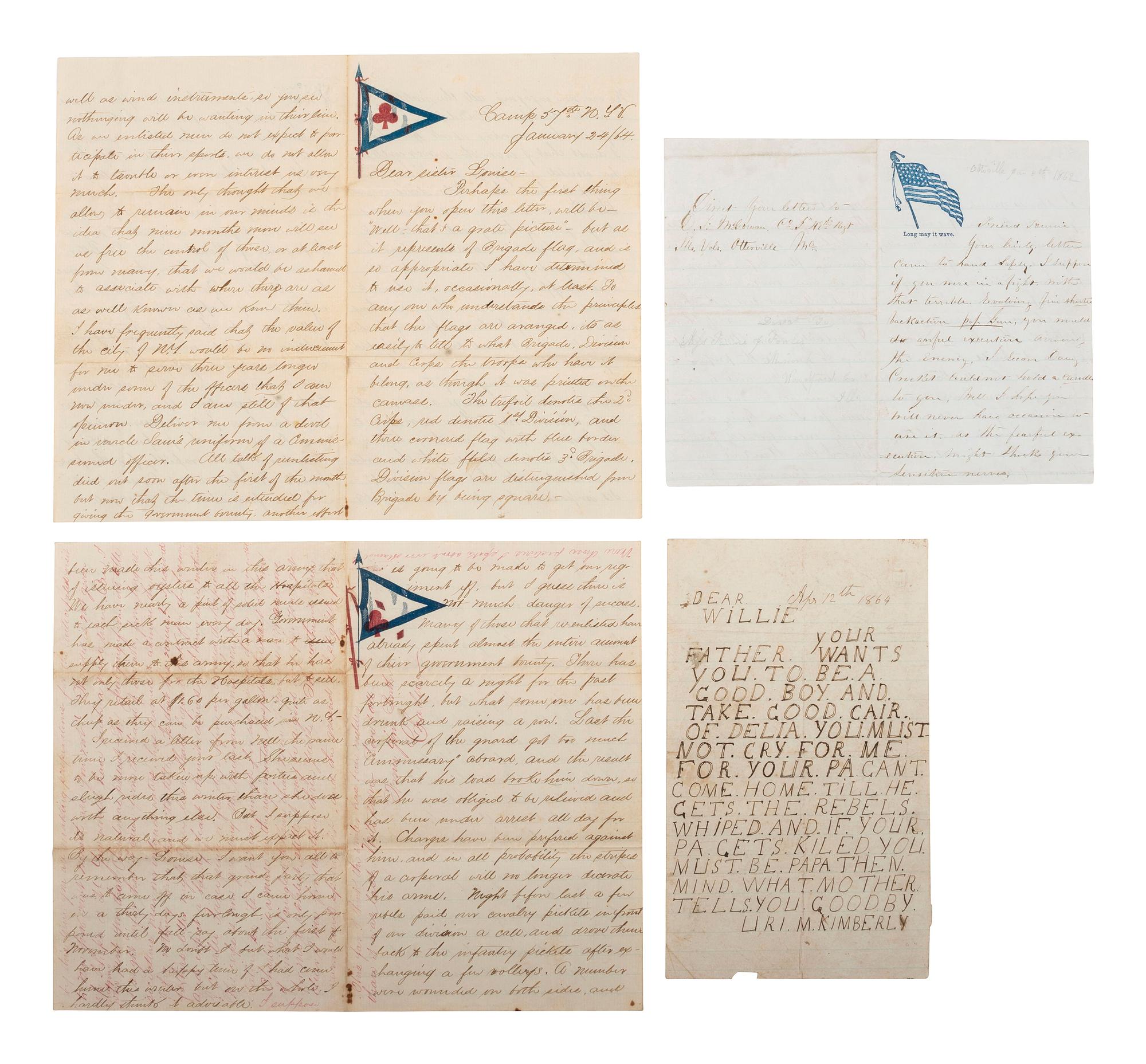 [CIVIL WAR]. A group of 13 letters, 1860-1865, with a wide variety of content related to the war and camp life, including discussion of whiskey, hard tack, officers, and camp life.