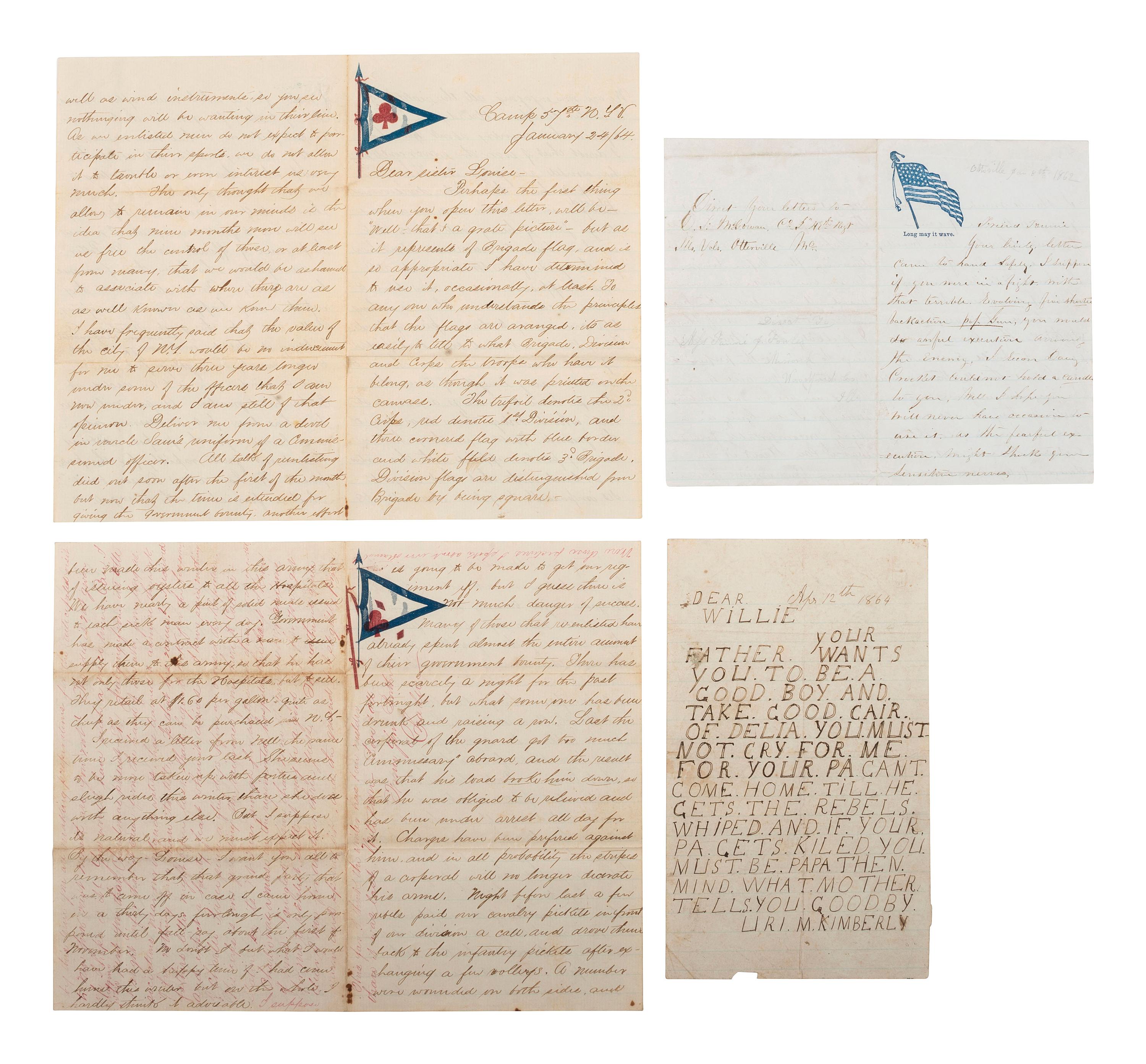 [CIVIL WAR]. A group of 13 letters, 1860-1865, with a wide variety of content related to the war and camp life, including discussion of whiskey, hard tack, officers, and camp life.