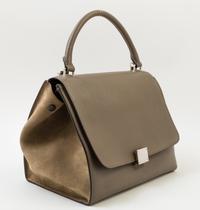 A Celine Taupe Leather and Suede Medium Trapeze Handbag, 11.5"- 20" L x 9" H x 7"- 9" W; Top handle: 4.5"; Strap drop: 15".