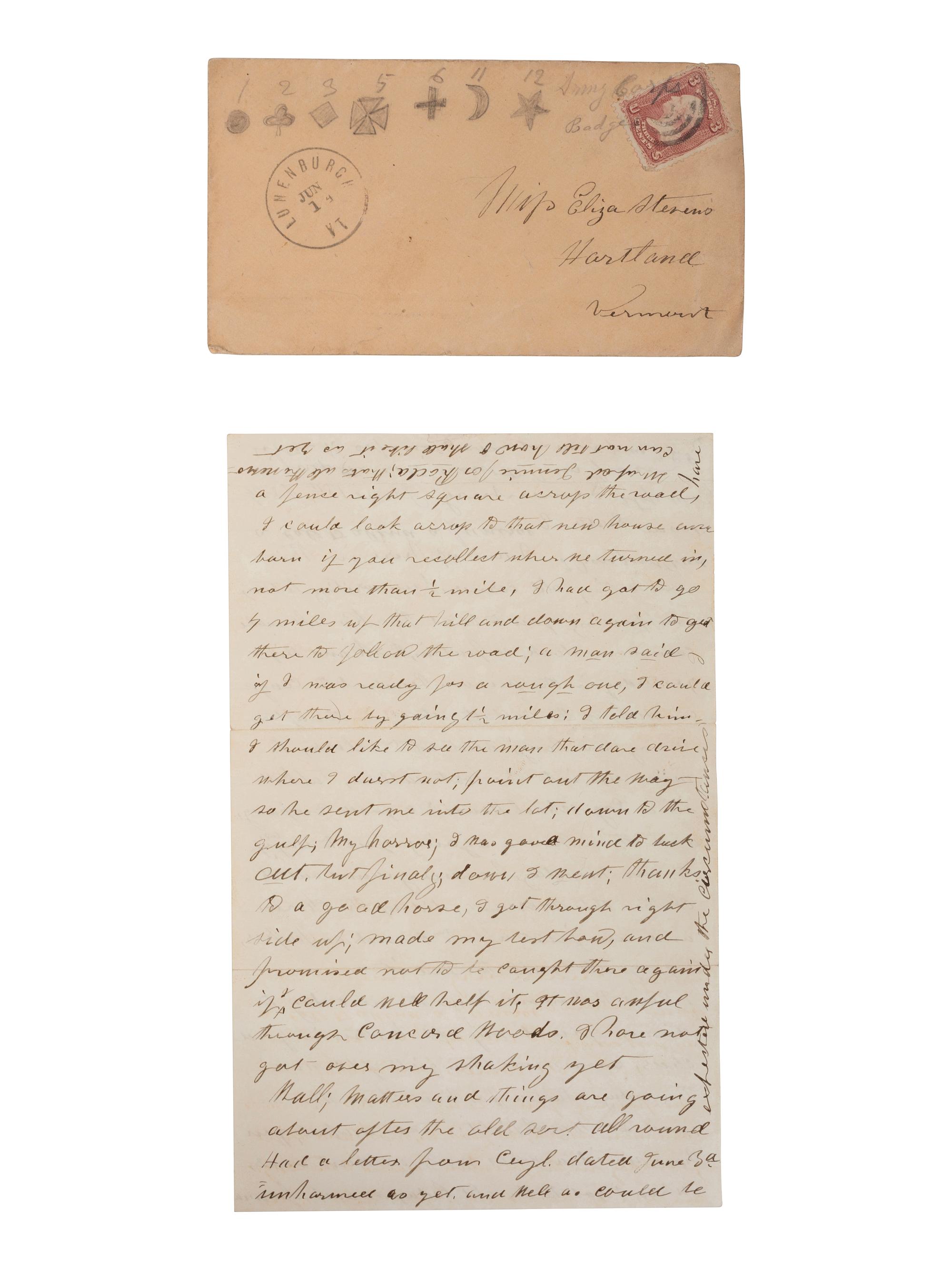 GARDNER, Alexander, photographer. CDV of Army of the Potomac corps insignia and corresponding commanders. Washington, DC: [ca 1861-63]. With civilian letter and cover.