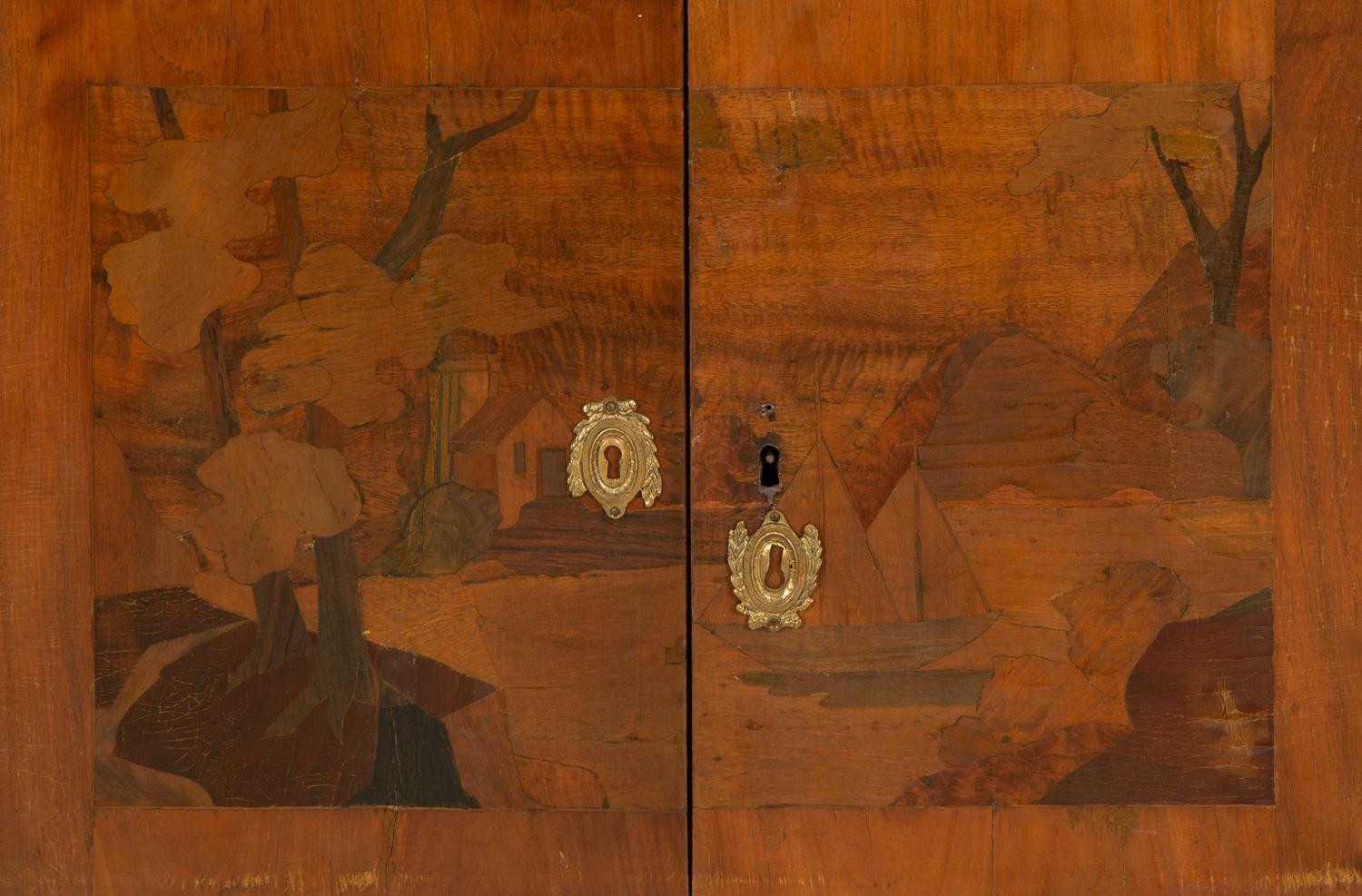 A Louis XVI Style Marquetry Marble-Top Secrétaire à Abattant