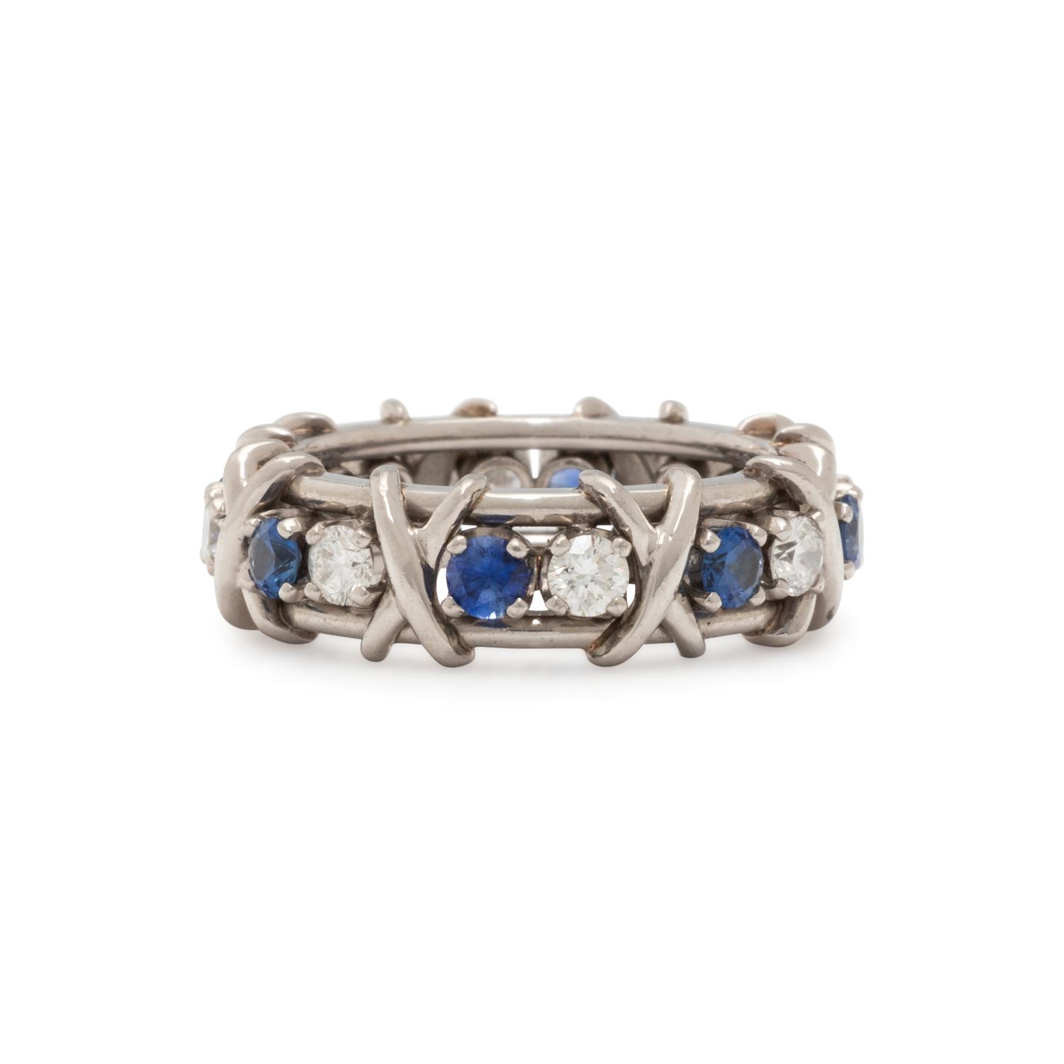 TIFFANY & CO., SCHLUMBERGER, DIAMOND, SAPPHIRE AND PLATINUM 'SIXTEEN STONE' RING