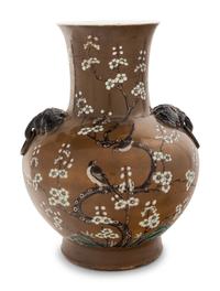 A Chinese Ochre Ground Grisalle Decorated Porcelain Zun Vase