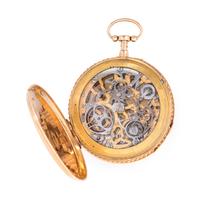 18K YELLOW GOLD AUTOMATON QUARTER REPEATER OPEN FACE POCKET WATCH
