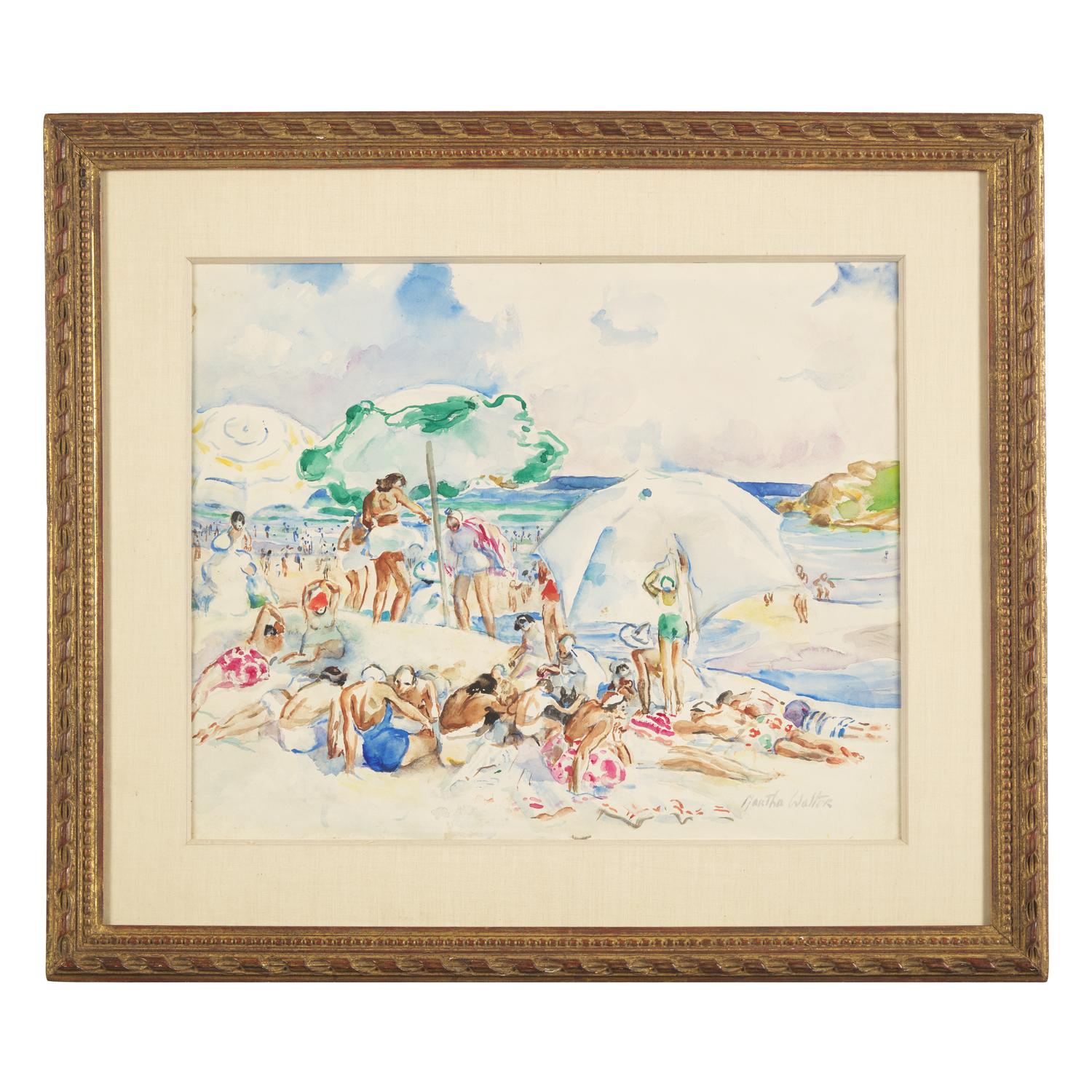 Martha Walter (American, 1875-1976) — Umbrellas on Bass Rocks Beach