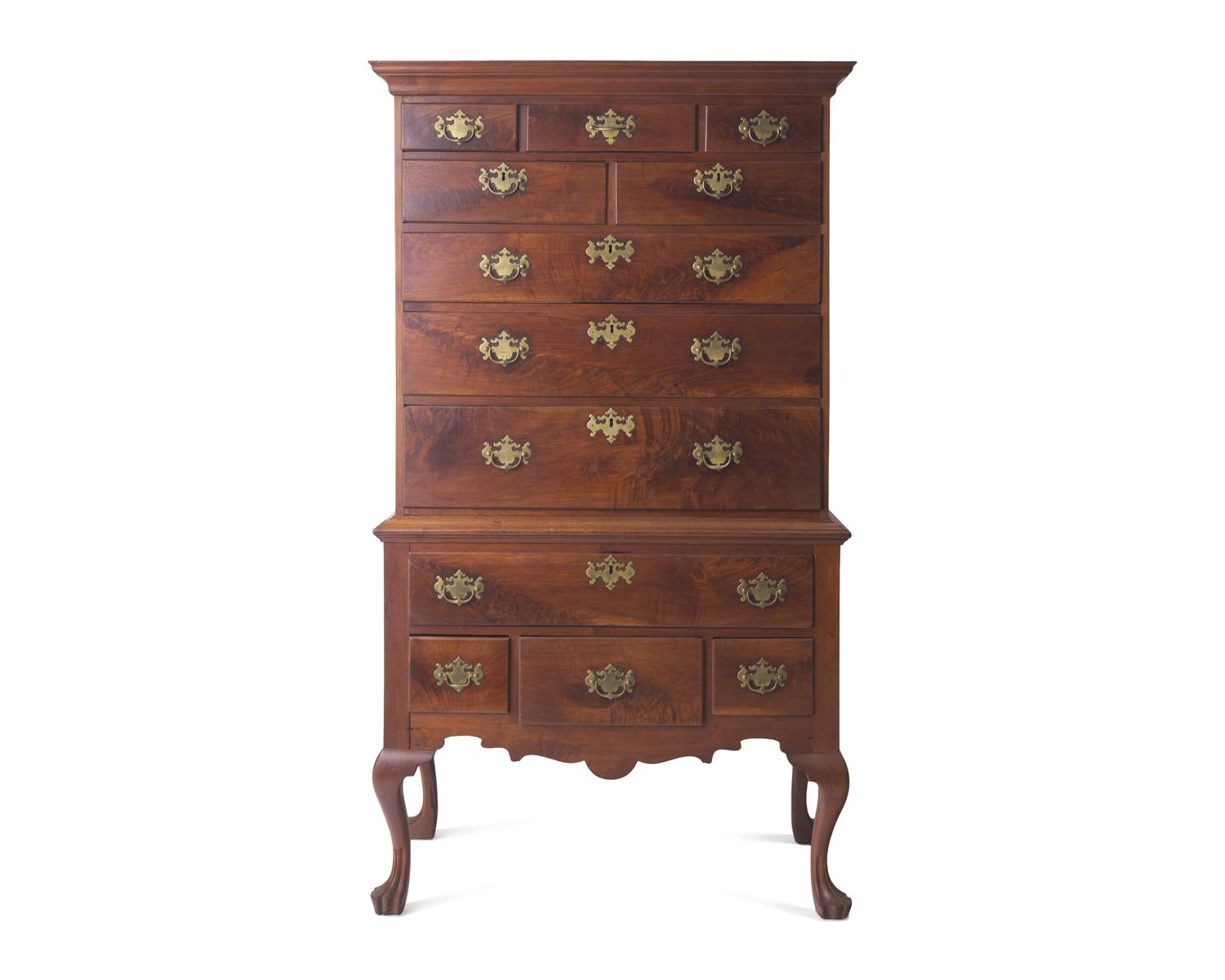 A Queen Anne Carved Walnut High Chest, Philadelphia, PA, Circa 1760