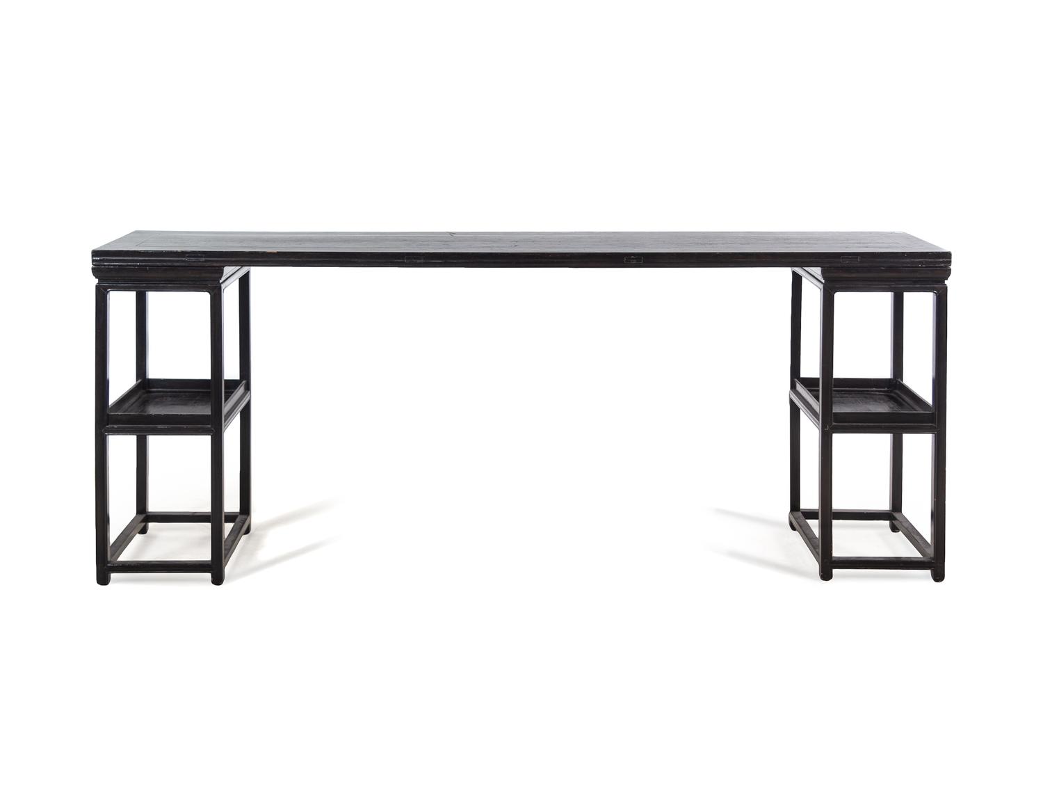 A Chinese Black Lacquered Wood Plank-Top Pedestal Table, Jiaji'an