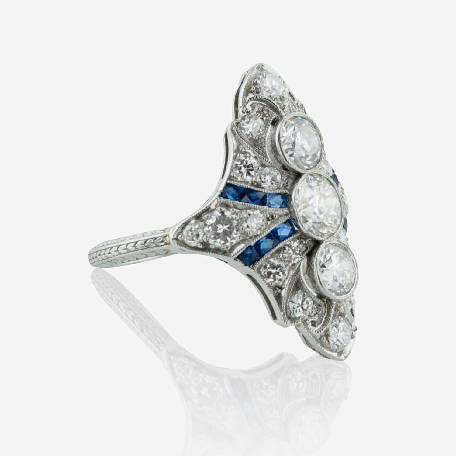 An Art Deco Diamond and Sapphire Ring