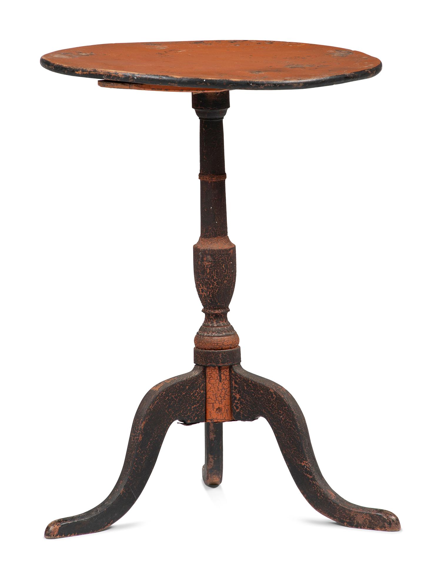 A Federal Carved, Red and Black Painted Maple Candlestand