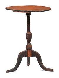 A Federal Carved, Red and Black Painted Maple Candlestand