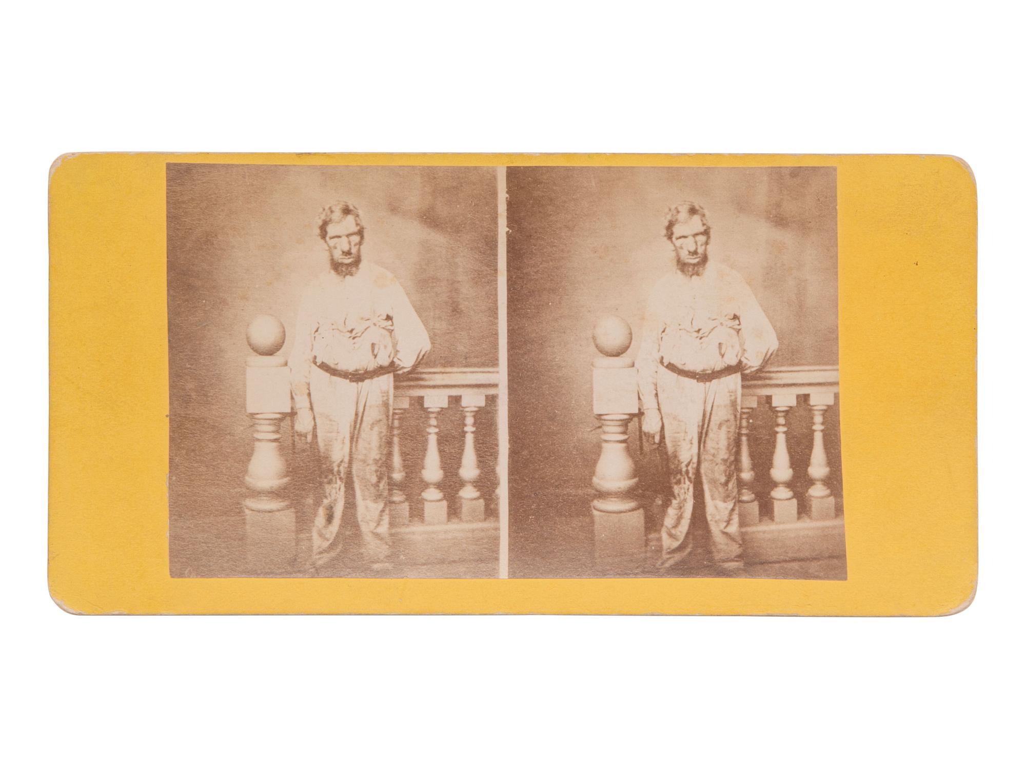 [CIVIL WAR- Gettysburg]. Rare stereoview of a "Battlefield Vulture" who was caught "Robbing the field and pockets of the dead."