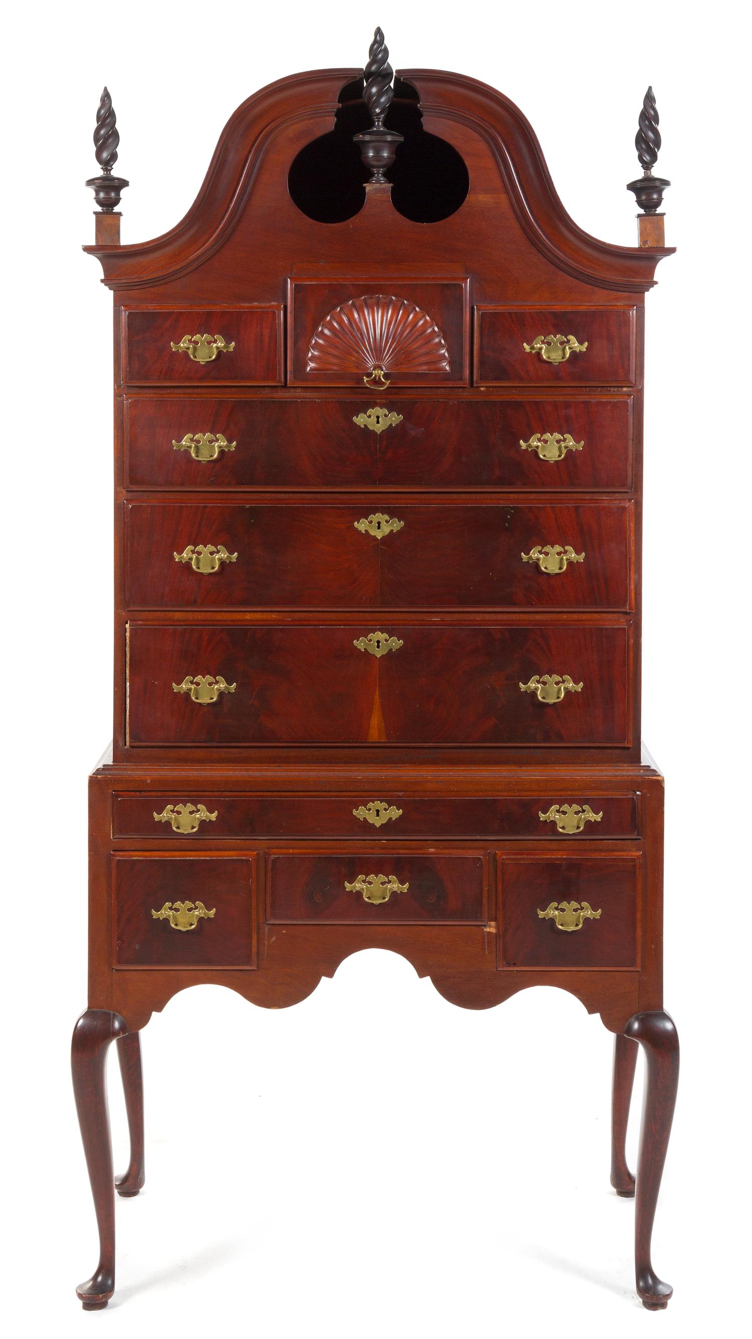 An American Mahogany Highboy Height 81 1/4 x width 38 x depth 22 1/2 inches. — 18TH/19TH CENTURY WITH ALTERATION