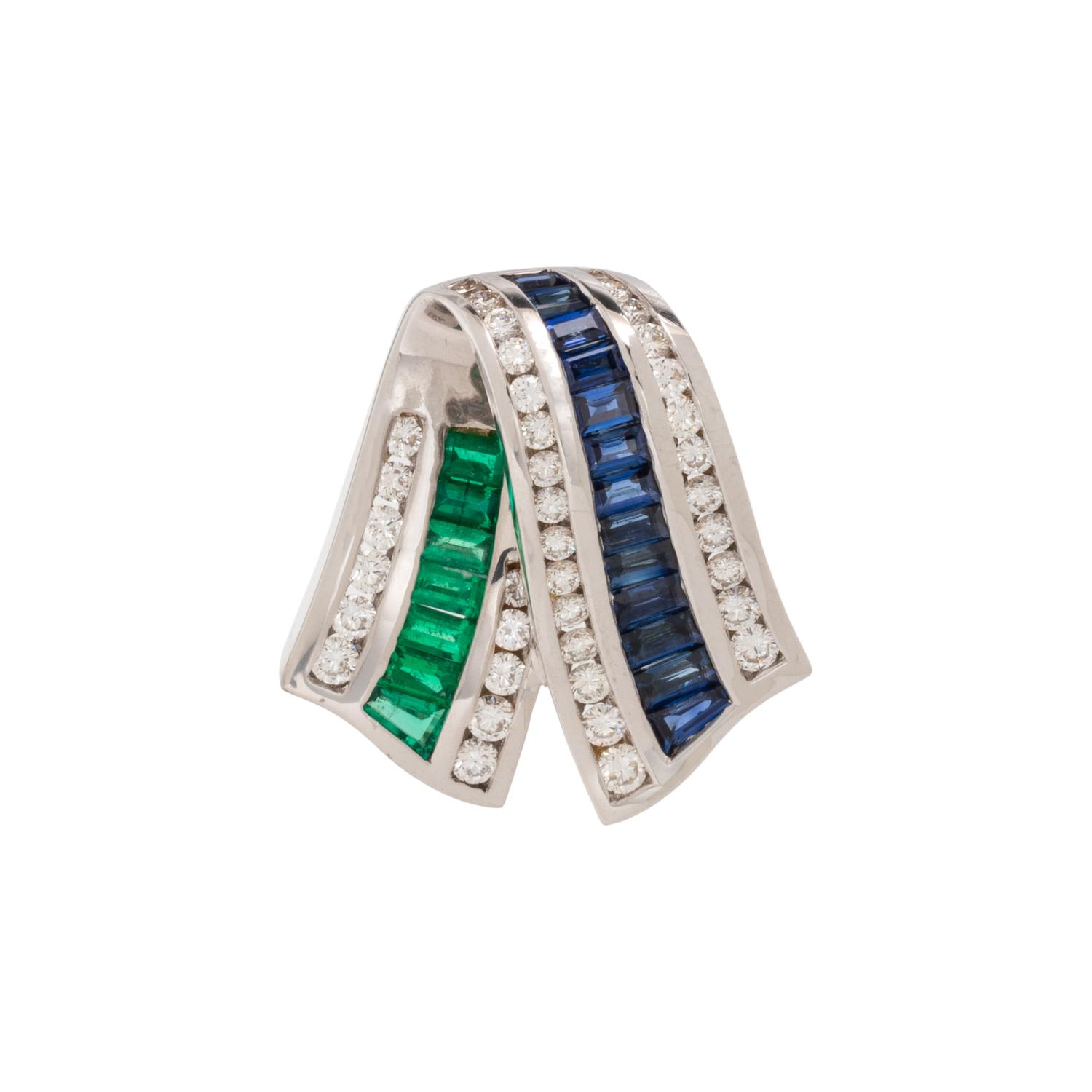 CHARLES KRYPELL, DIAMOND, SAPPHIRE, AND EMERALD PENDANT