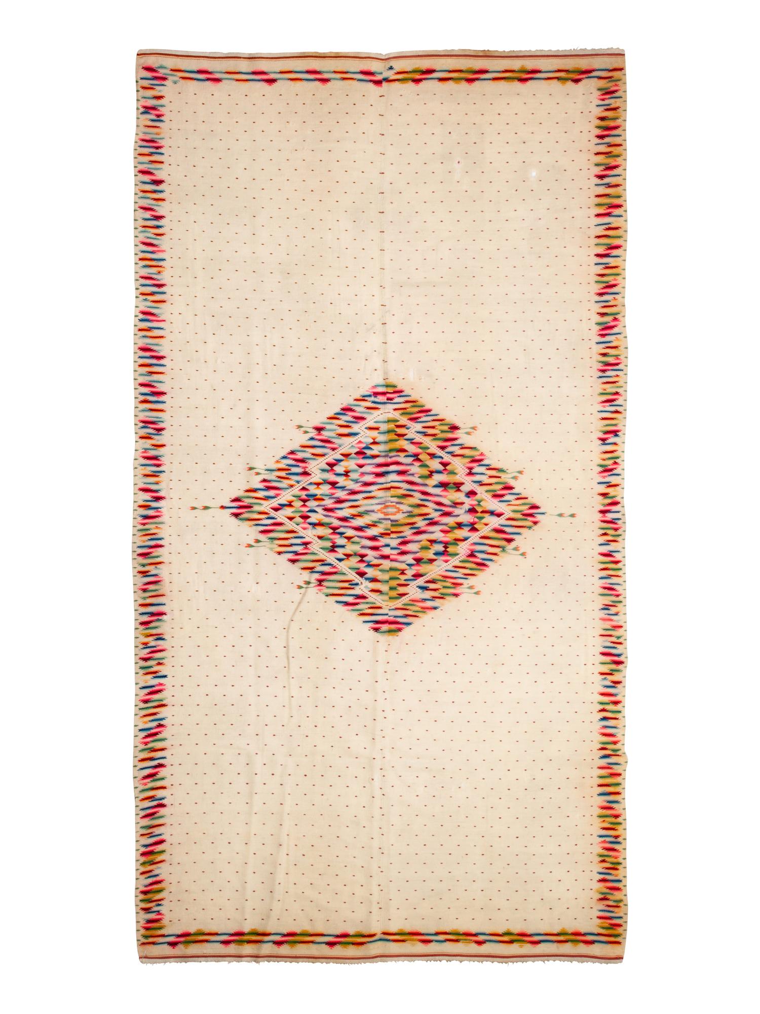 Mexican Saltillo Serape, White Spot Repeat Field