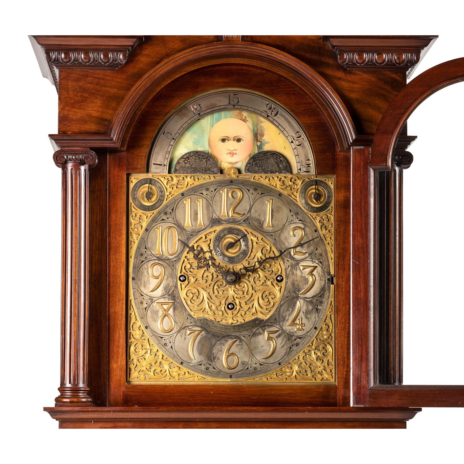 A Theodore B. Starr Mahogany Nine-Tube Tall-Case Case Clock
