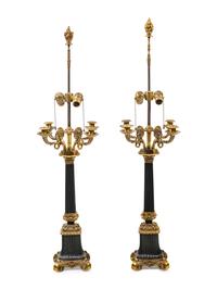A Pair of Empire Style Four-Light Candelabra Mounted as Lamps