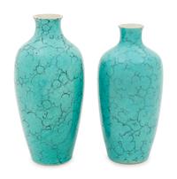 Two Turquoise Glazed Porcelain Bottle Vases