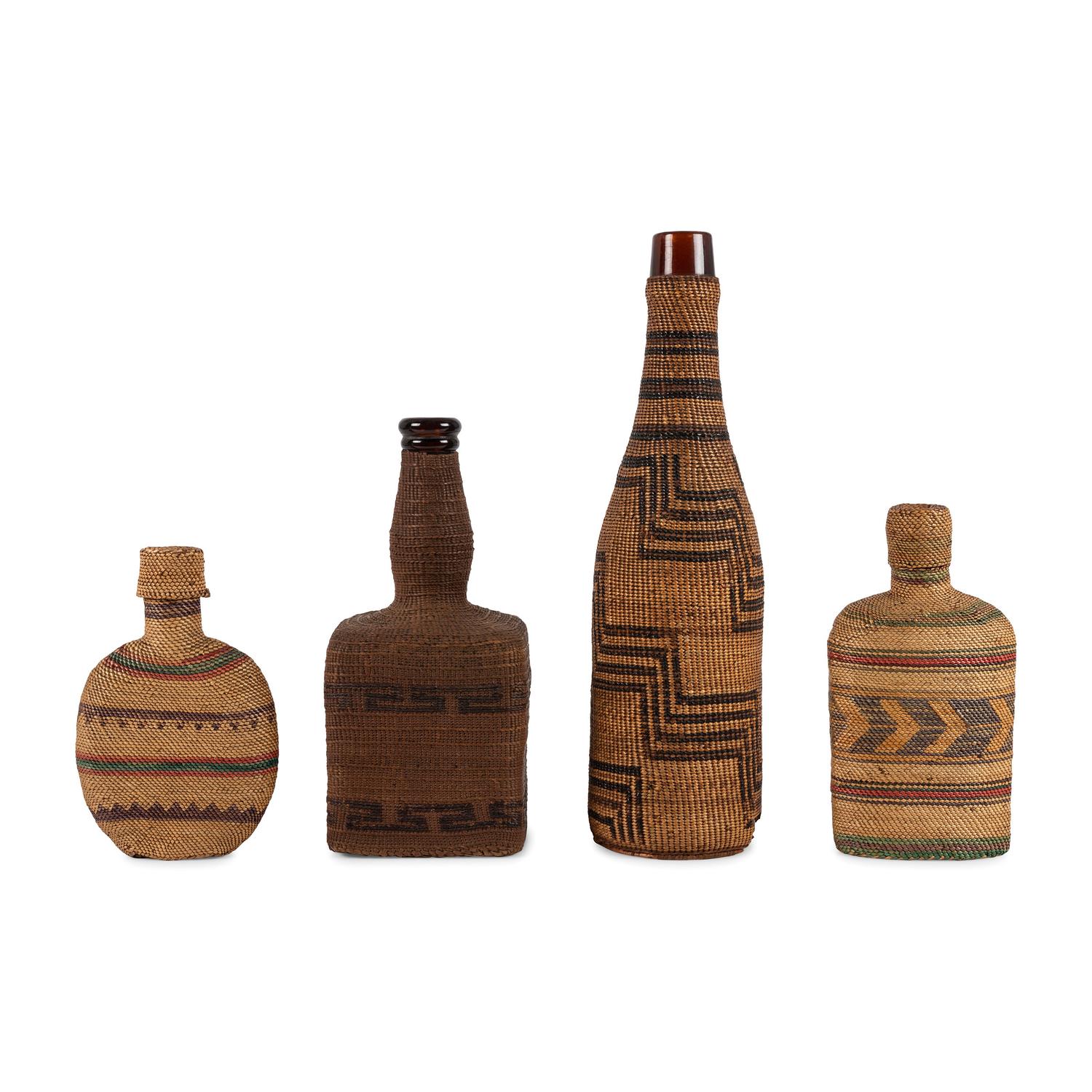 Nuu-chah-nulth / Makah Basketry Covered Wine and Whiskey Bottles