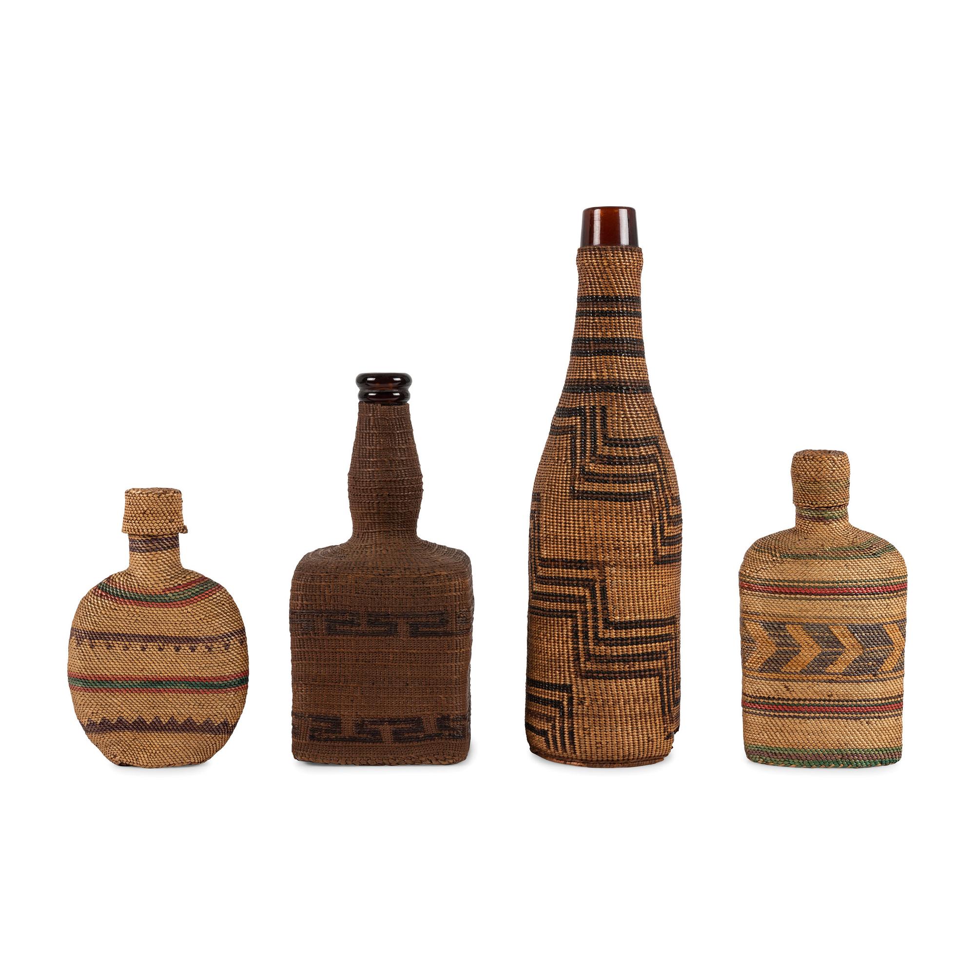 Nuu-chah-nulth / Makah Basketry Covered Wine and Whiskey Bottles