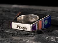 Silver Ring, set with Turquoise, Coral, Lapis, Sugilite, Opal, and 14K Gold Spacers