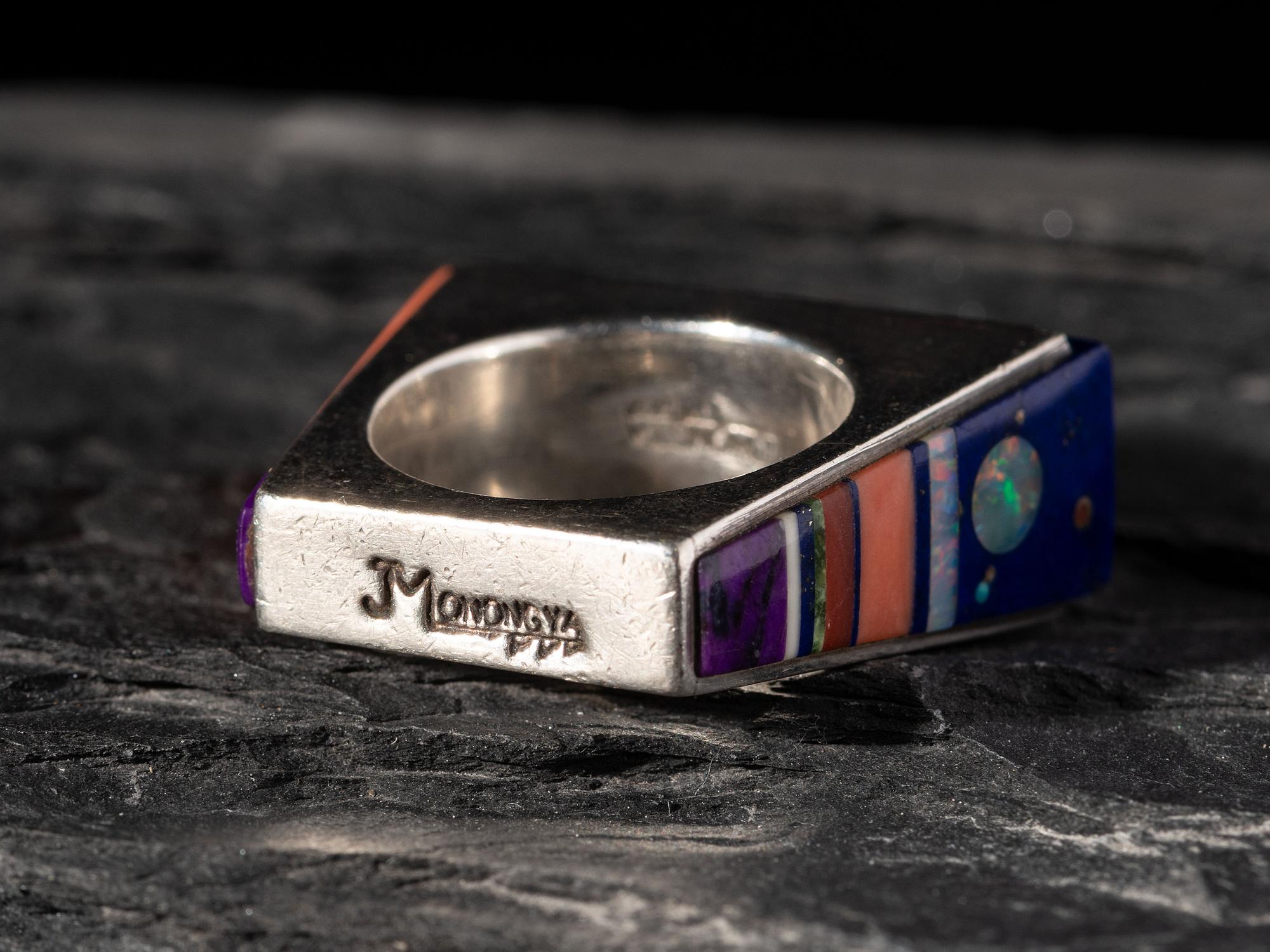 Silver Ring, set with Turquoise, Coral, Lapis, Sugilite, Opal, and 14K Gold Spacers