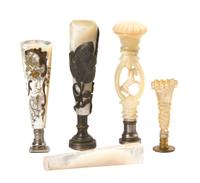 A Collection of Mother-of-Pearl Mounted Seals, Length of longest 3 3/4 inches.