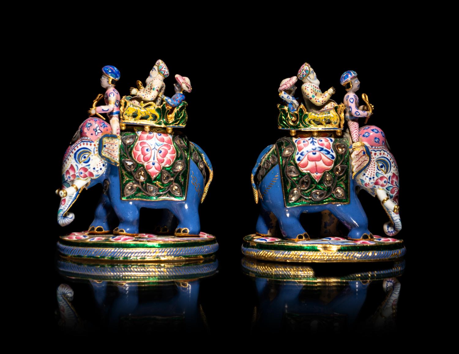 A Pair of North Indian Enamel, Gold and Diamond-Mounted Figural Groups