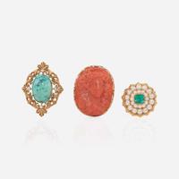 A Group of Three Yellow Gold and Gemstone Brooches