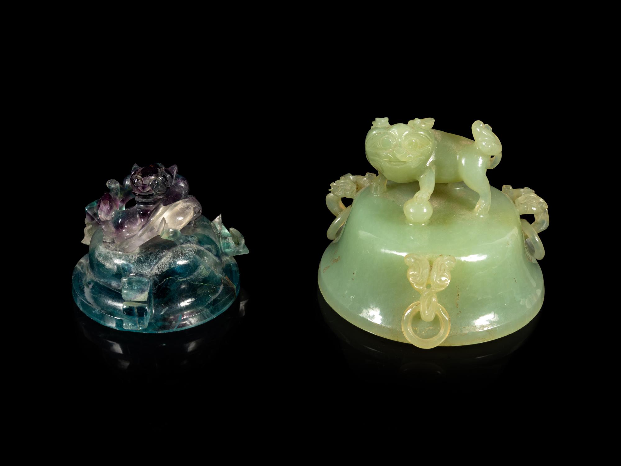 Two Chinese Hardstone Carved Incense Burners and Covers