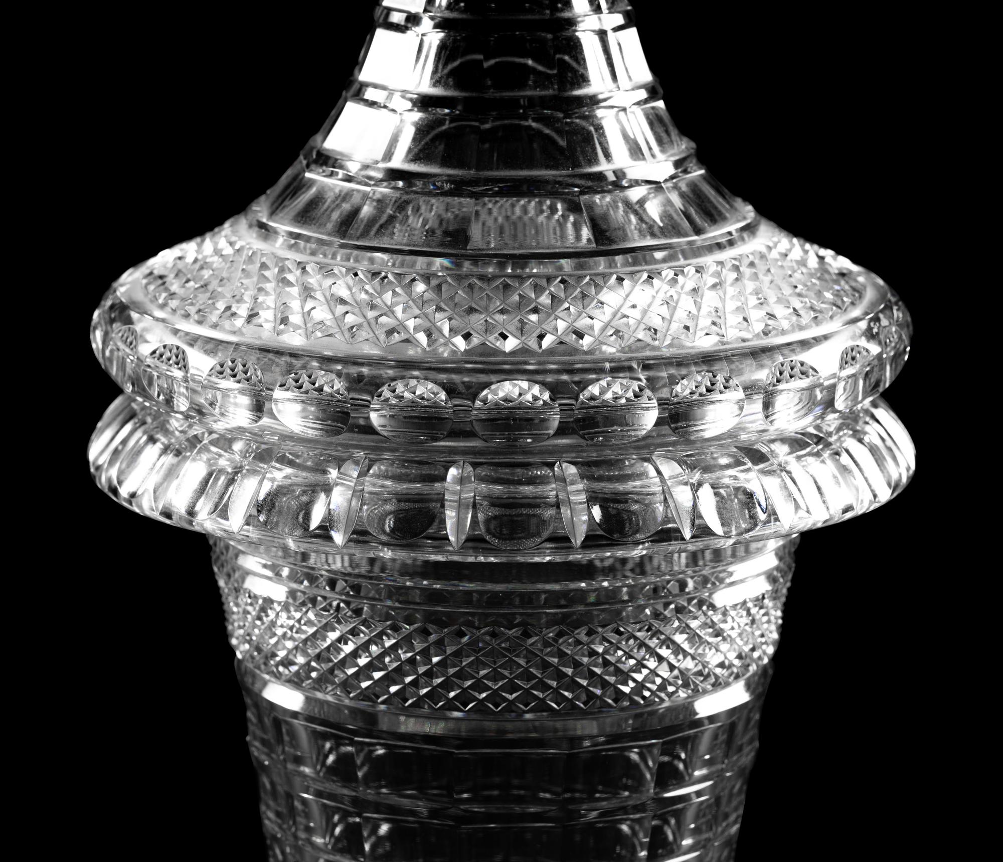An English or Irish Cut Glass Urn and Cover