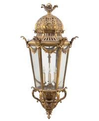 A Large Continental Gilt Brass Hall Lantern