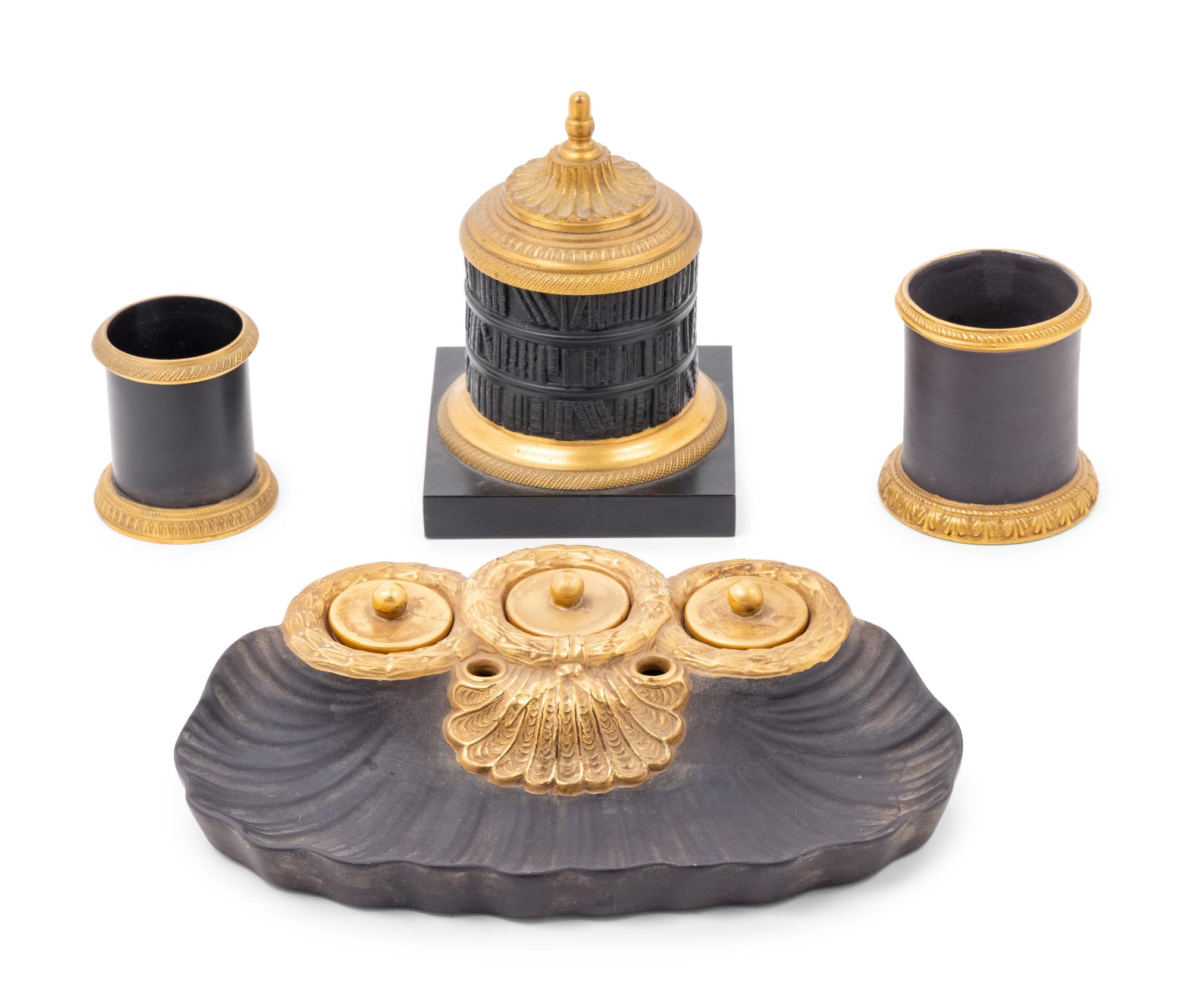 An Assembled Four-Piece Gilt Bronze Mounted Basalt Desk Set
