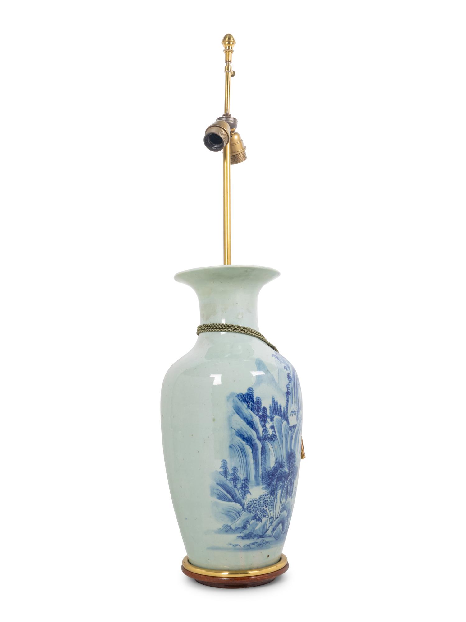 A Blue and White Porcelain Vase Mounted as a Lamp