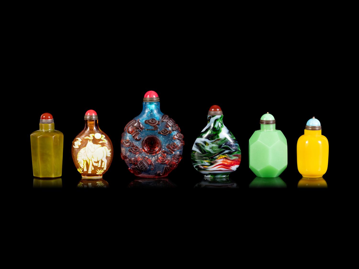 Six Chinese Glass Snuff Bottles