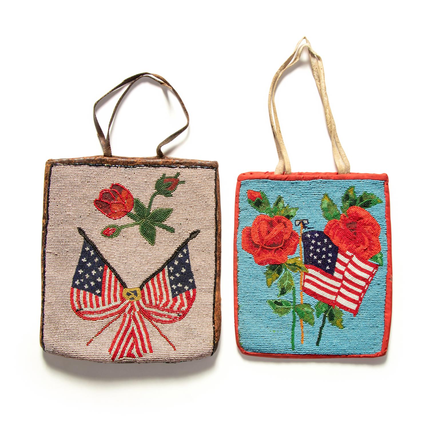 Plateau Beaded Hide Flat Bags, with American Flags