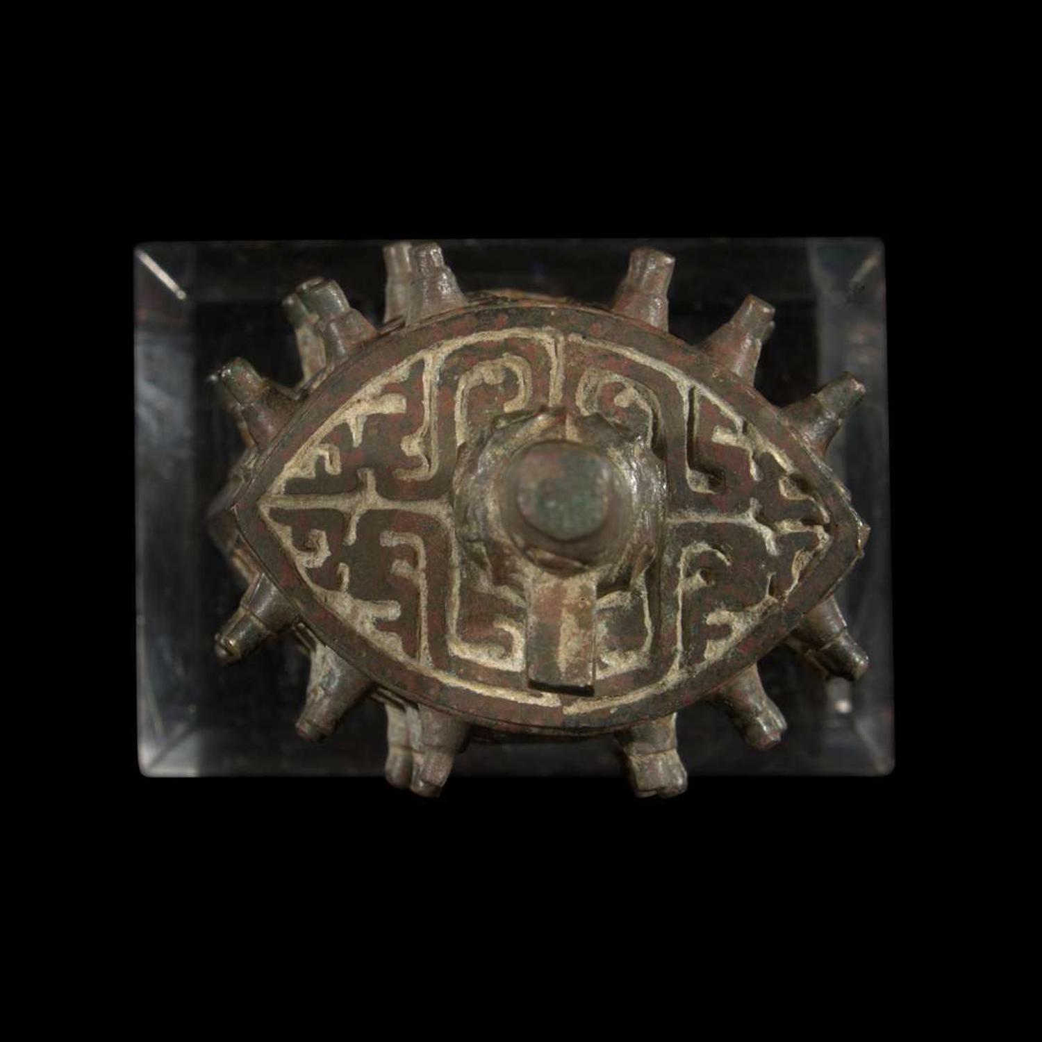 An unusual small Chinese patinated bronze bell, Yongzhong 青铜甬钟 Warring states period ??