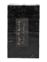 An English Black Brass and Iron Mounted, Painted Pine and Figured Mahogany Storage Chest
