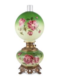 A Victorian Hand Painted Floral Oil Lamp