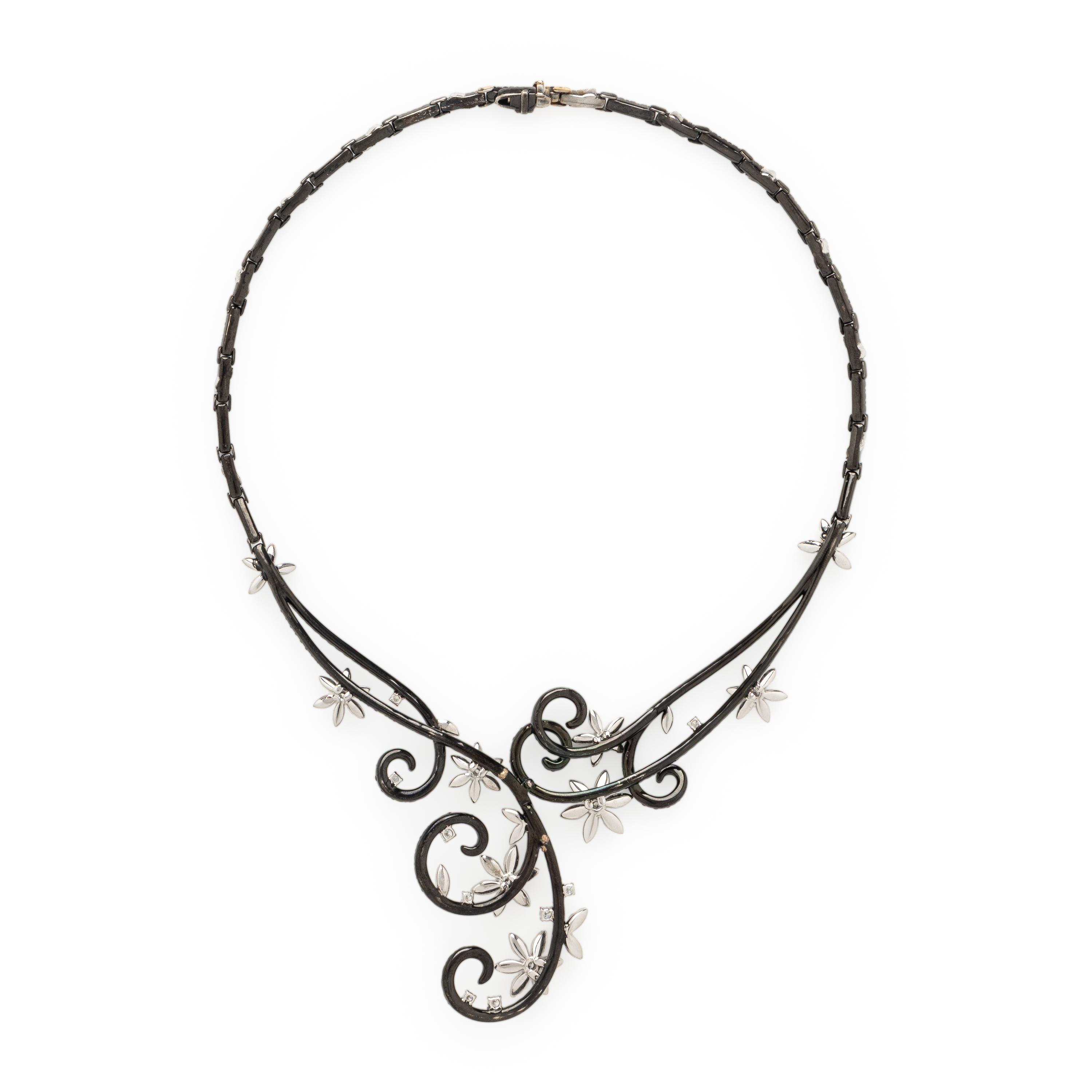 Diamond and Black Diamond Floral Necklace