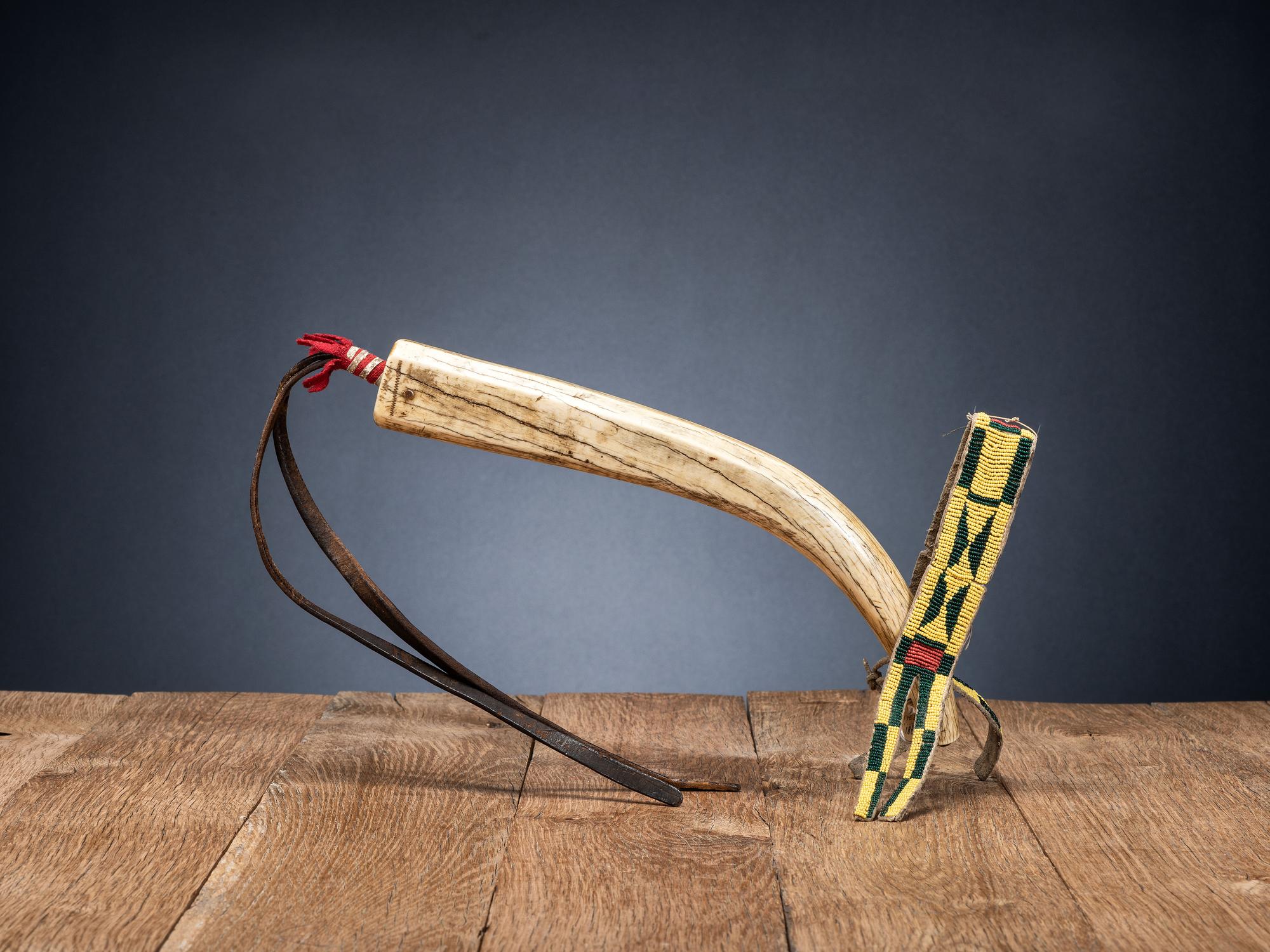 Northern Plains Elk Antler Quirt, with Decorations