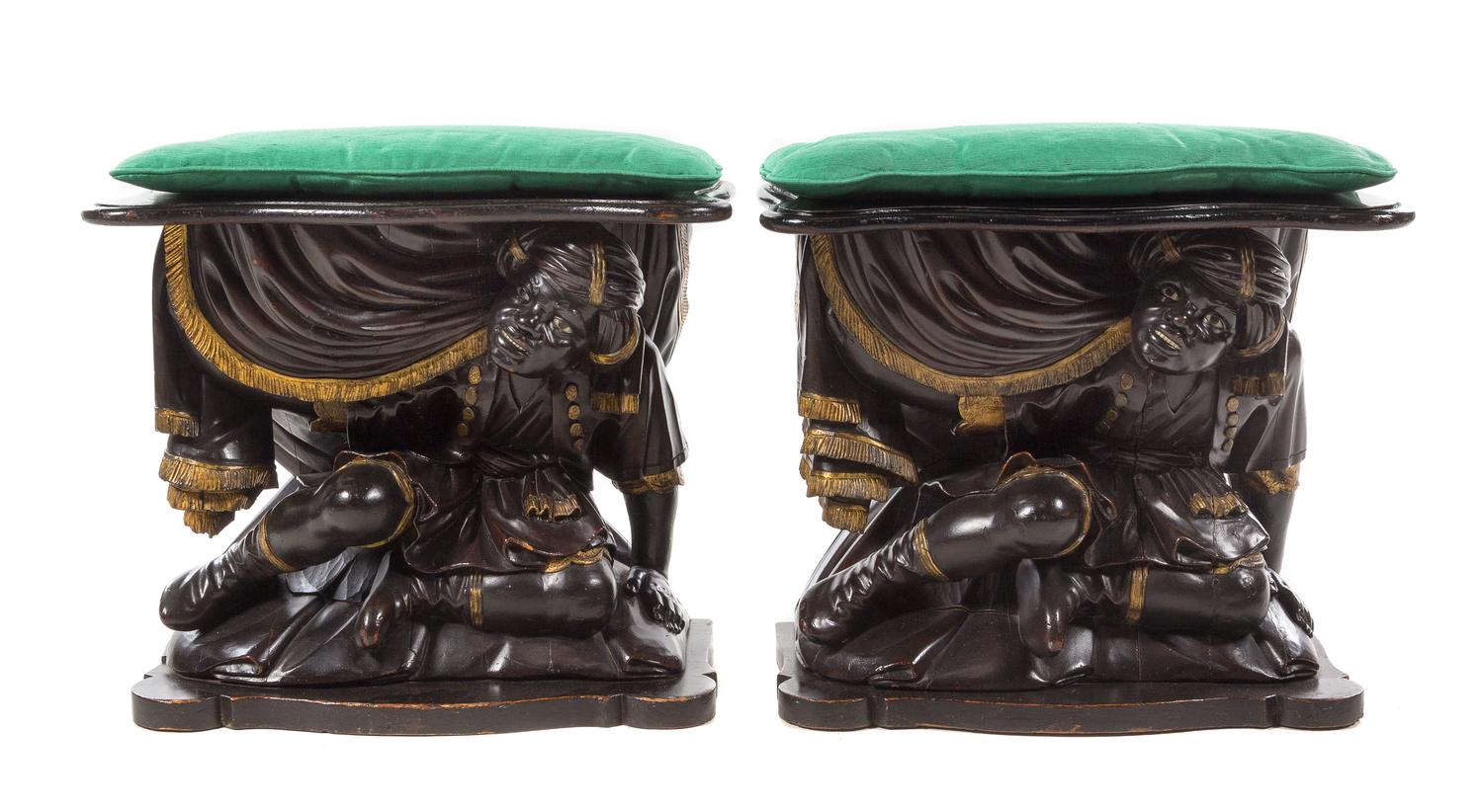 A Pair of Venetian Carved and Polychrome Decorated Figural Tables — 19TH/20TH CENTURY