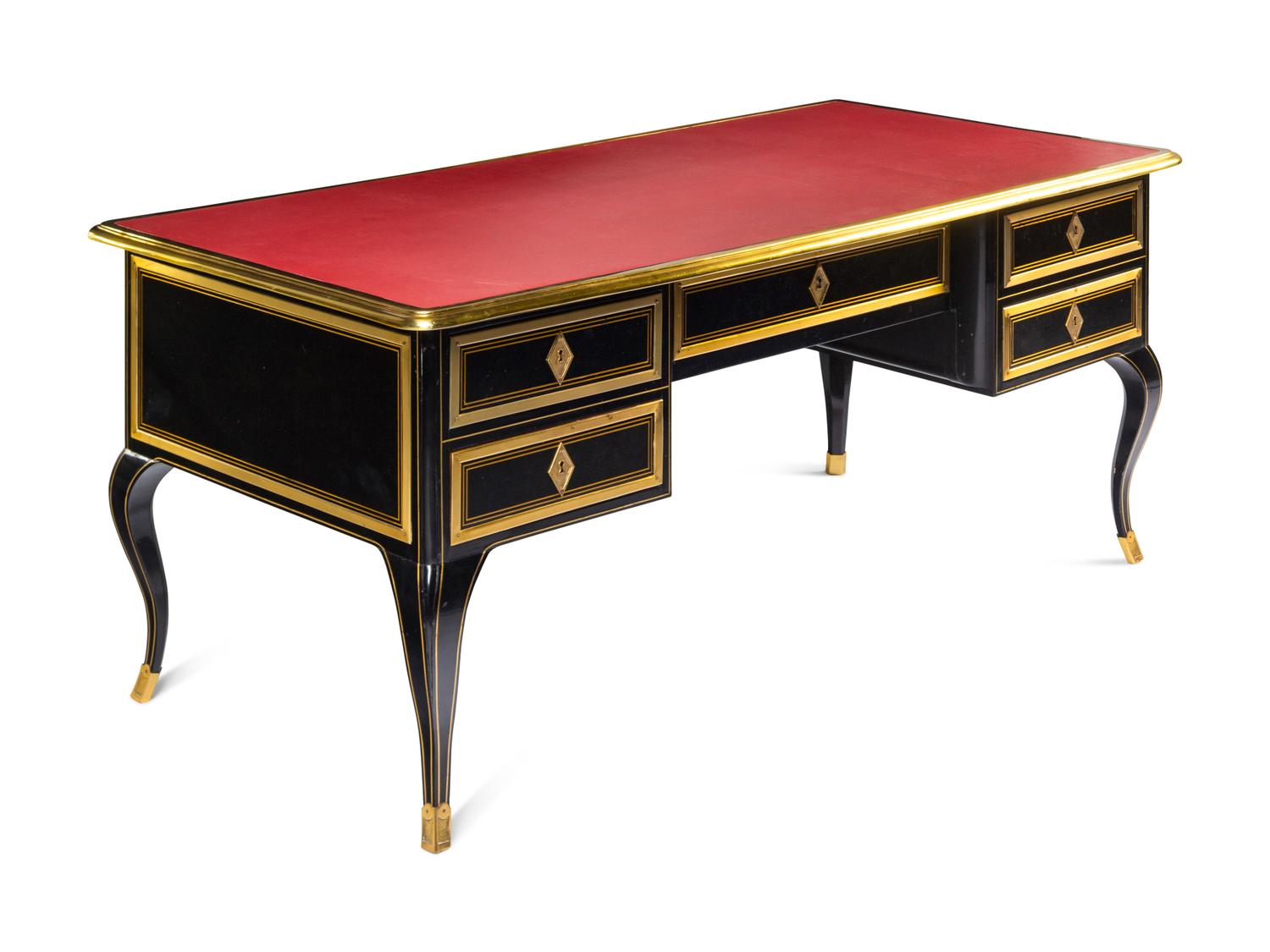 A Régence Style Gilt Bronze-Mounted Ebonized Bureau Plat