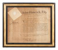 HANCOCK, John (1737-1793). Partly printed document signed (“John Hancock”), as Governor of Massachusetts, 22 June 1789.