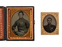 [CIVIL WAR]. A pair of tintypes featuring corporals wearing likely corps badges.