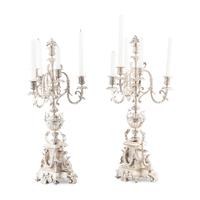 A Pair of Napoleon III Silvered Bronze Six-Light Candelabra
