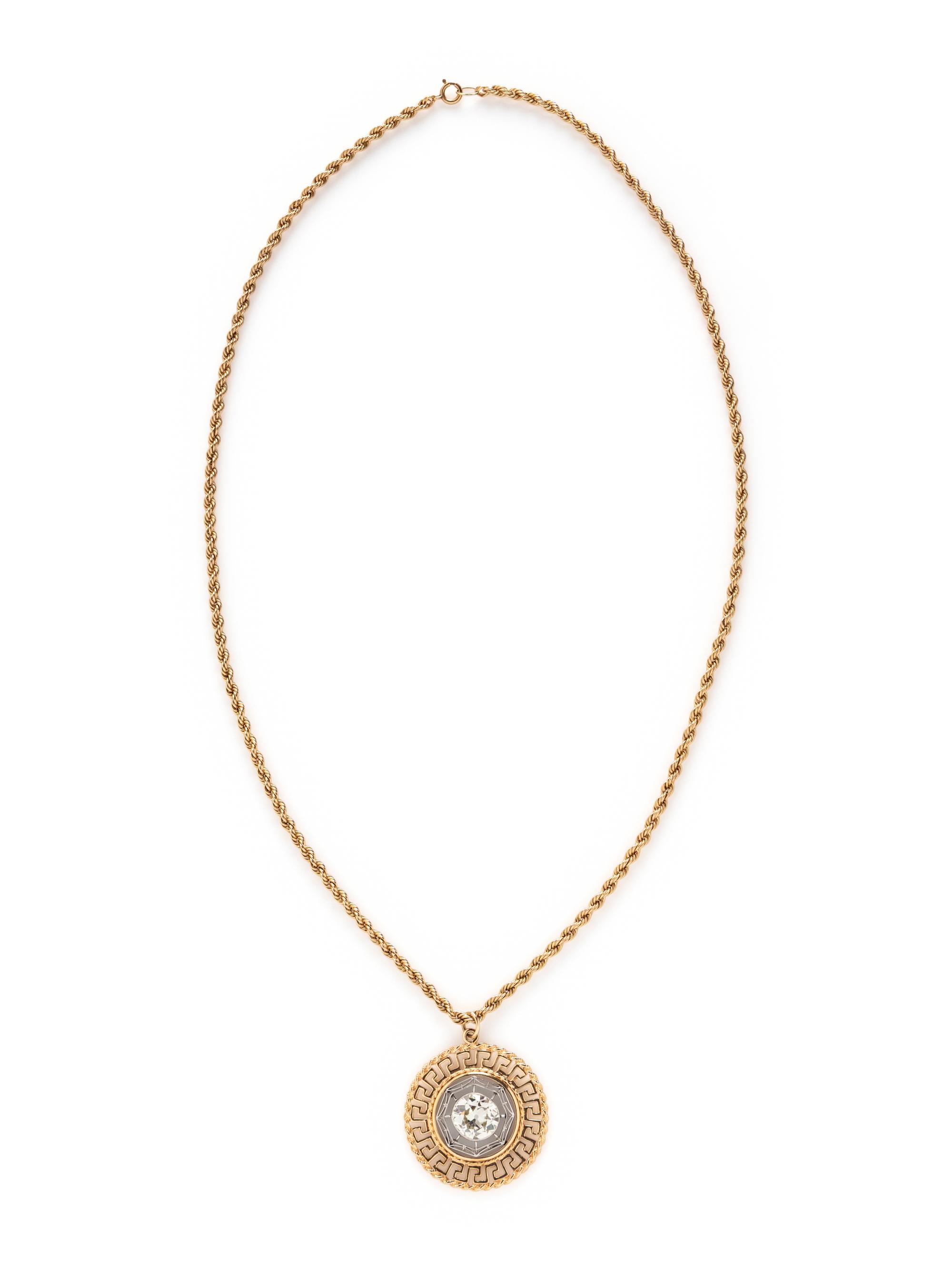 OLD EUROPEAN CUT DIAMOND AND YELLOW GOLD PENDANT NECKLACE